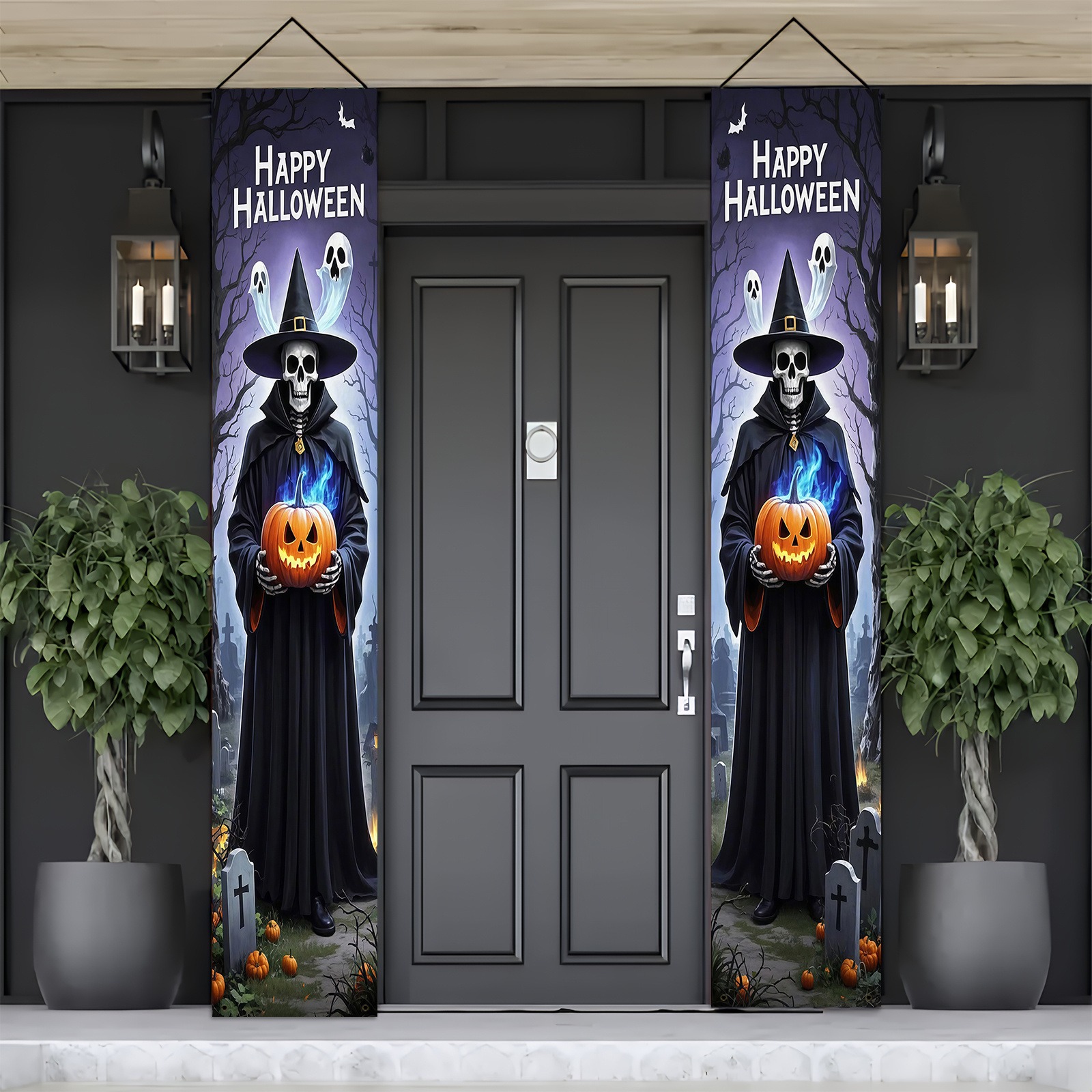 Home Security Yard Sign - Zestaw banerów na drzwi na Halloween: